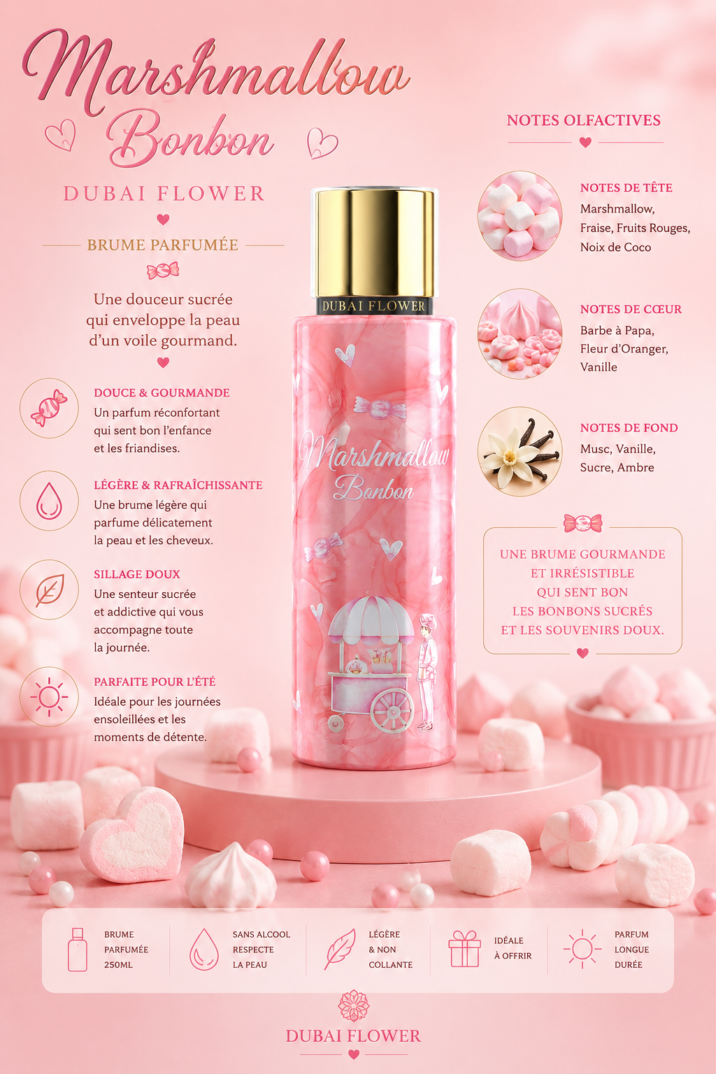 Brume Parfumée Marshmallow Bonbon – 250 ml – Dubai Flower