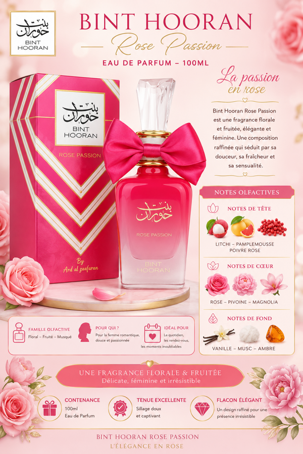 Bint Hooran Rose Passion – Eau de Parfum 100 ml – Ard Al Zaafaran