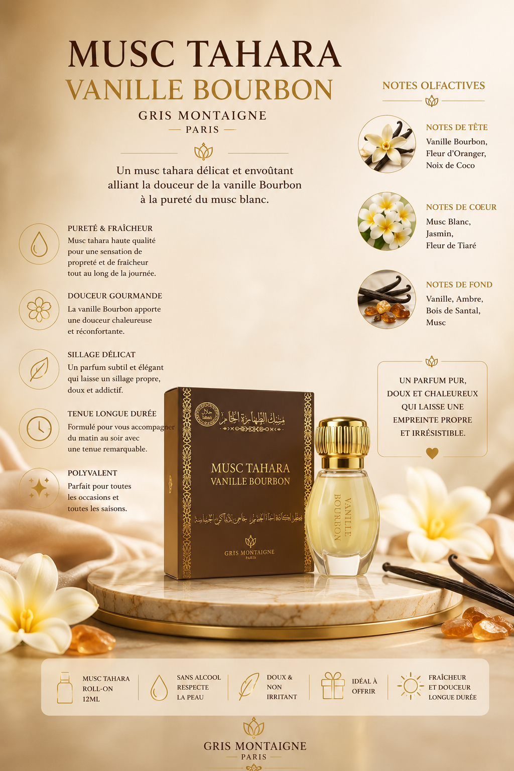 Musc Tahara Vanille Bourbon – 12 ml – Gris Montaigne Paris