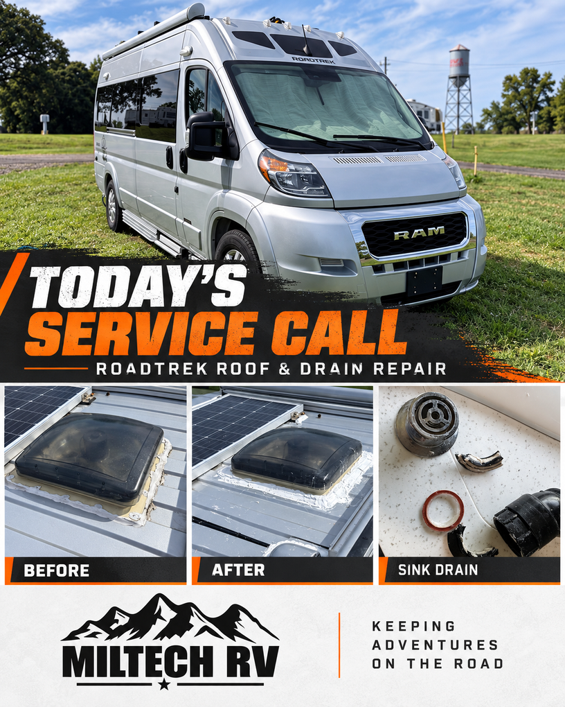 Roadtrek bathroom drain and roof service call