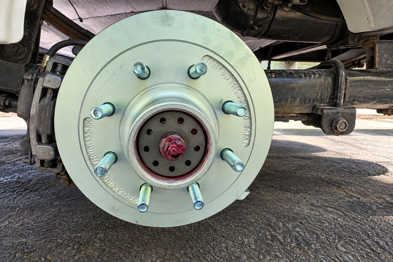 Trailer hub and brake rotor with a Hub Saver installed at the spindle