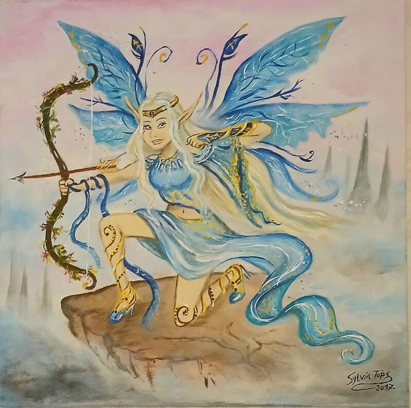 Origineel schilderij: The Guardian Elf   (50x50cm)