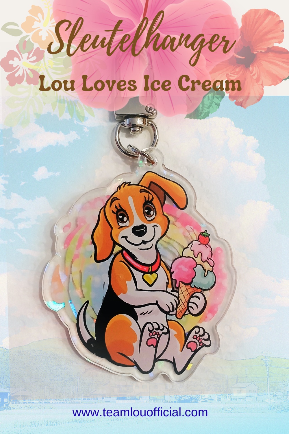 Acryl Sleutelhanger "Team Lou ice cream" – Schattige Beagle Kawaii Hanger