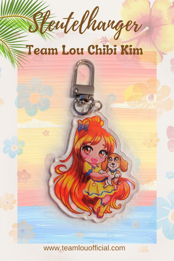 Acryl Sleutelhanger Team Lou Anime Meisje Kim met Hond – Schattige Chibi Hanger met Rood Haar