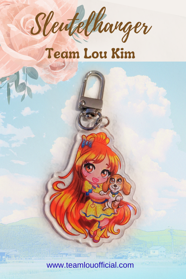 Acryl Sleutelhanger Team Lou Anime Meisje Kim met Hond – Schattige Chibi Hanger met Rood Haar