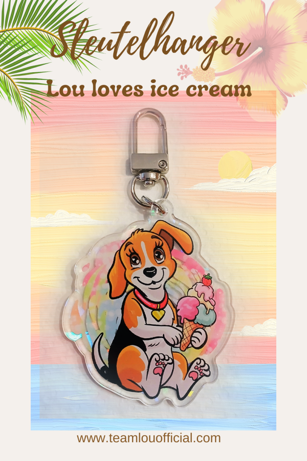 Acryl Sleutelhanger "Team Lou ice cream" – Schattige Beagle Kawaii Hanger