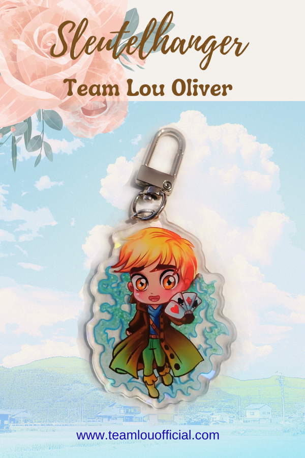 Acryl Sleutelhanger Team Lou Oliver Goochelaar – Schattige Chibi Illusionist met Kaarten & Lange Jas