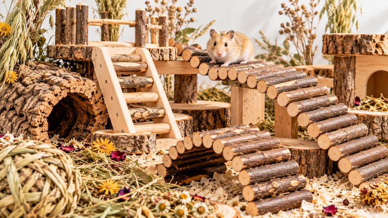 Houten bruggen en trappetjes voor knaagdieren