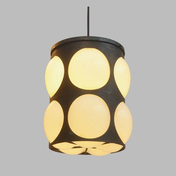 big glass and metal hanging lamp