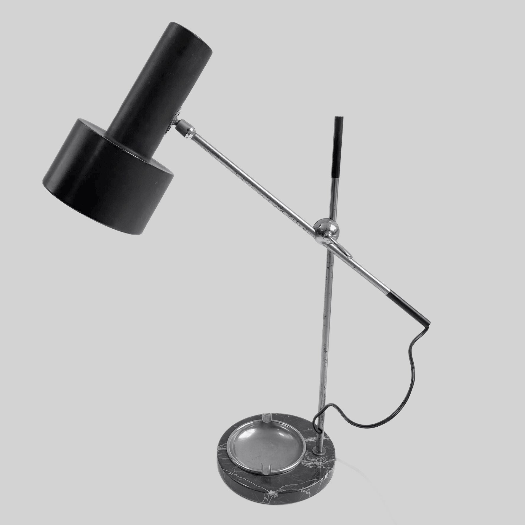 stylish 70ies desk light with marble base and ashtray