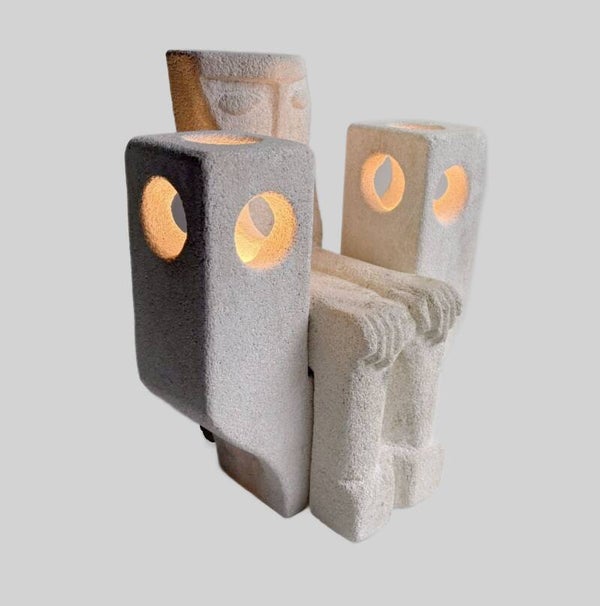 French Brutalist stone figural lamp by Albert Tormos