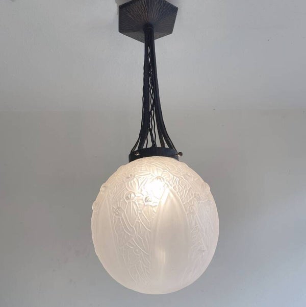 Muller Frères wrought iron hanging lamp art nouveau