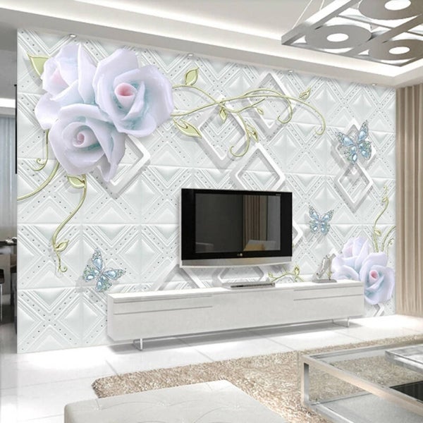 Moderne 3D Tapete Weiß Blumen Relief Wandbild Wohnzimmer Vlies 10548