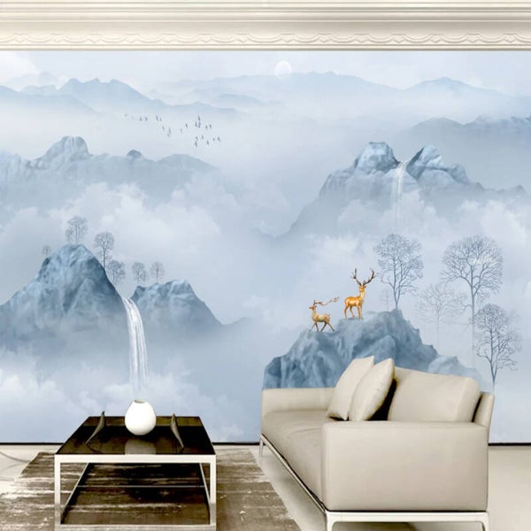 Moderne 3D Tapete Hirsch Landschaft Wandbild Wohnzimmer Vlies 10552
