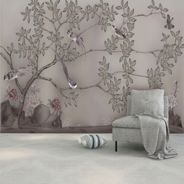 Fototapete Handgemalt Blumen Vogel Wandbild Wohnzimmer Vlies 10559
