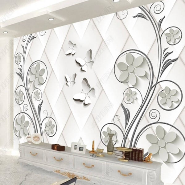 Fototapete 3D Schmetterlinge Blumen Wandbild Wohnzimmer Modern Vlies 10560