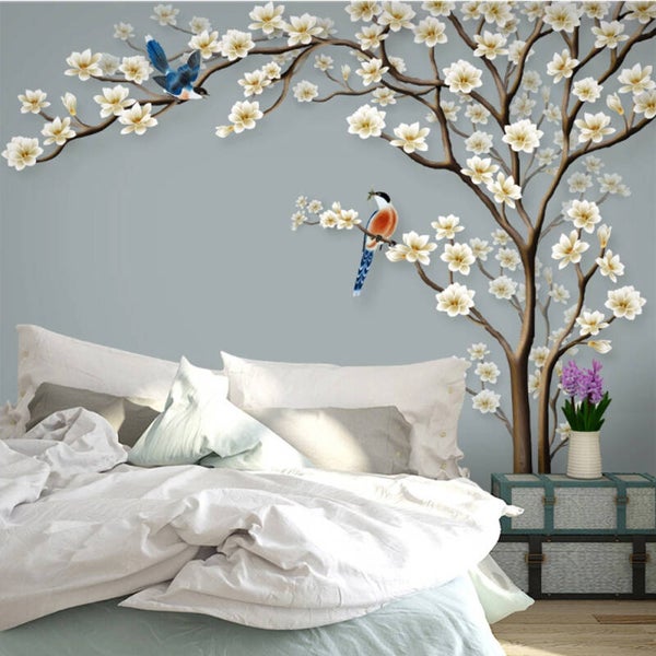 Vlies Fototapete Wandtapete Wandbilder Pinselführung Blumen Vogel 11663