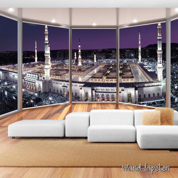 Vlies Fototapete Wandtapete Wandbilder Moderne 3D Mekka Fenster Blick 3281