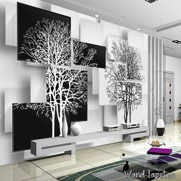 Vlies Fototapete Wandtapeten Wandbilder 3d Bäume Schwarz Weiss 2293