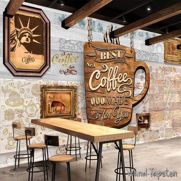 Vlies Fototapete Wandtapete Wandbilder 3D Handgemalte Retro Café Stil 4595