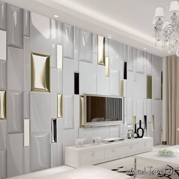 3D Wandbild Gold Quadrat Muster - Moderne Geometrische Tapete Vlies Design 5551