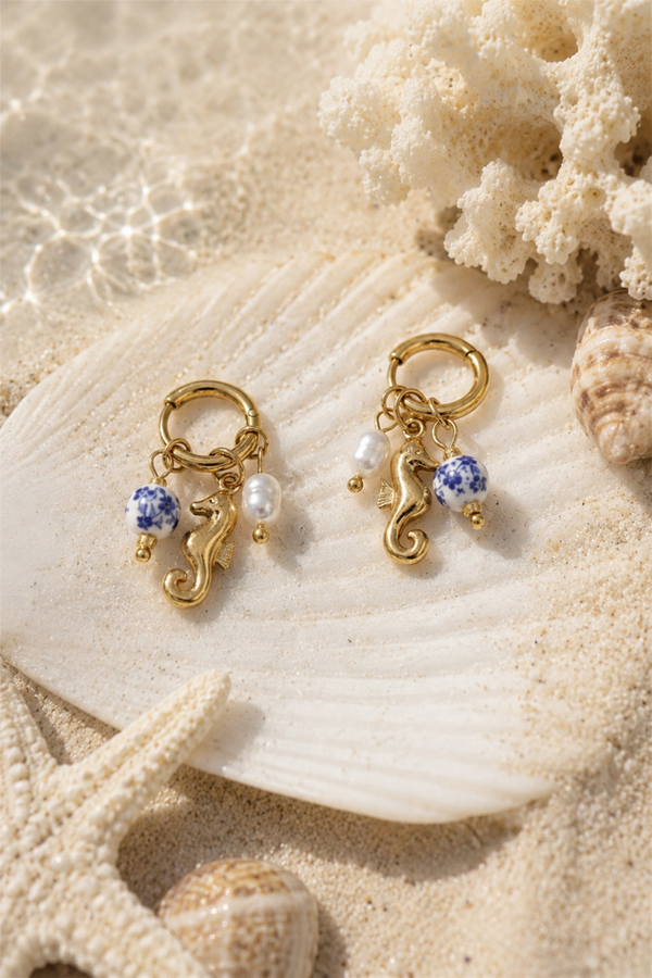 Golden Blue Seahorse Earings