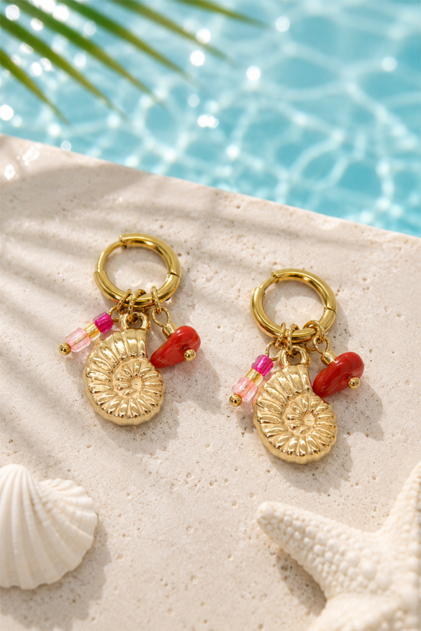 Golden Conch Charm Earings