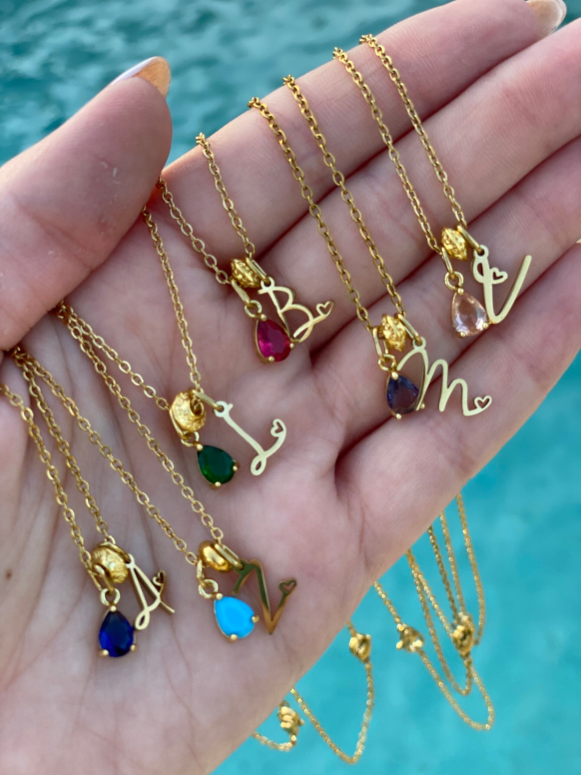 Initial & Stone Necklace 18kt Gold plated