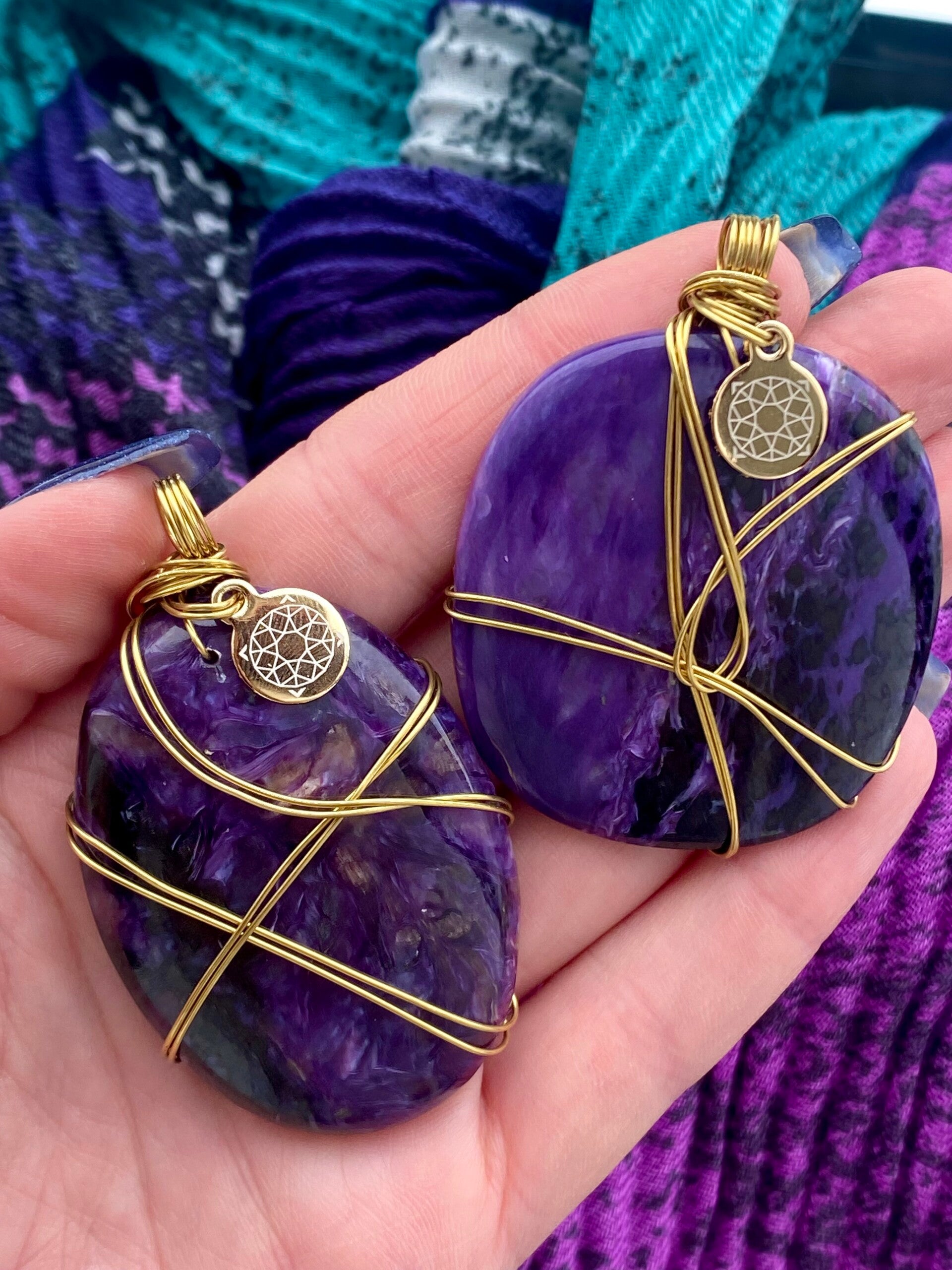 Charoite Pendant with 18KT gold plated necklace