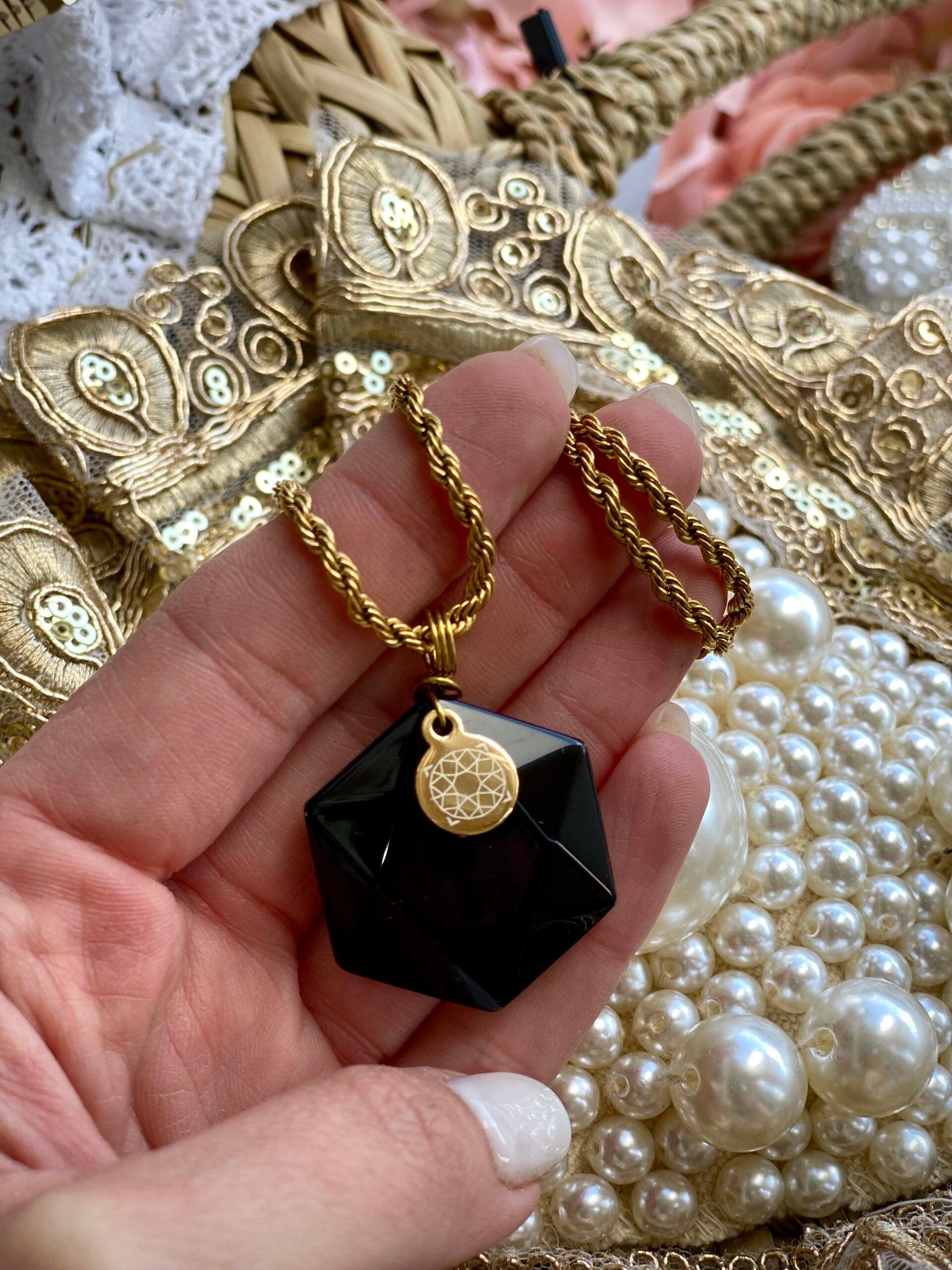 Black Obsidian Hexagram with 18KT gold plated necklace