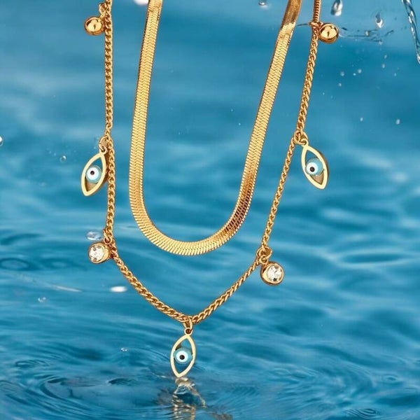 Evil Eye Double Layer 18kt gold plated Necklace