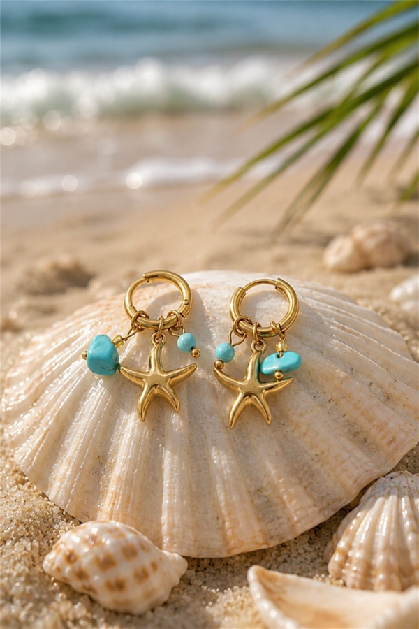 Golden Turquoise Starfish Earings