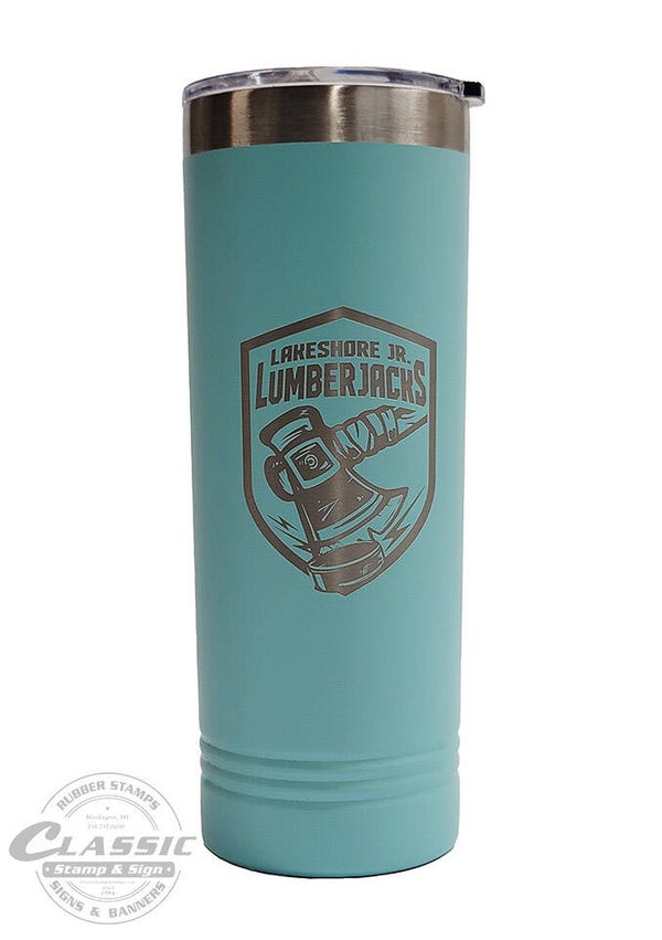 22oz. Insulated Skinny Tumbler - Player's Last Name & Number - Jr.  Lumberjacks Logo