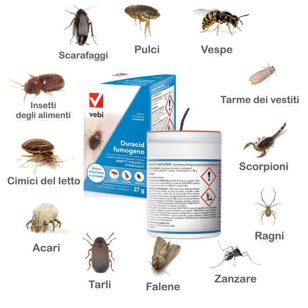 VEBI DURACID FUMOGENO → 11 / 27 GR - INSETTICIDA INSETTI VOLANTI E STRISCIANTI