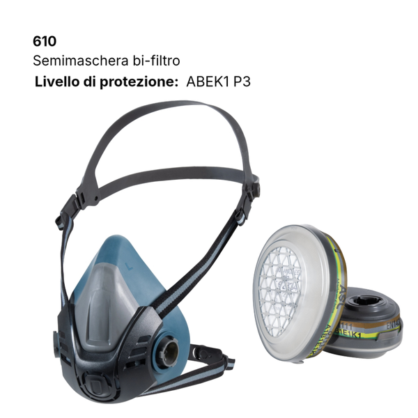 MASCHERA PROTEZIONE SEMIMASCHERA BI-FILTRO ABEK1 P3 PROTETTIVA EN 143/2021
