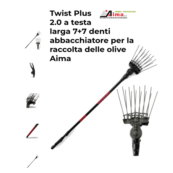 TWIST PLUS 2.0 A TESTA LARGA 7+7 DENTI ABBACCHIATORE PER LA RACCOLTA DELLE OLIVE AIMA