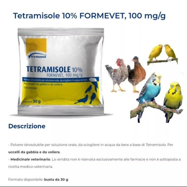 FORMEVET TETRAMISOLE (10%) - 30 GR PER UCCELLI DA GABBIA E COLOMBI (SVERMINANTE)