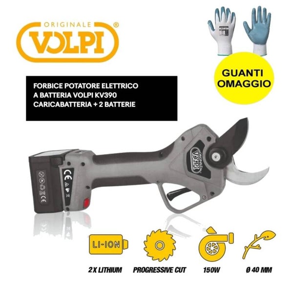 FORBICE POTATORE ELETTRICO A BATTERIA VOLPI KV390 CARICABATTERIA + 2 BATTERIE