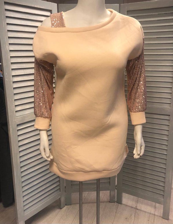 Paillette trui maat 46 beige