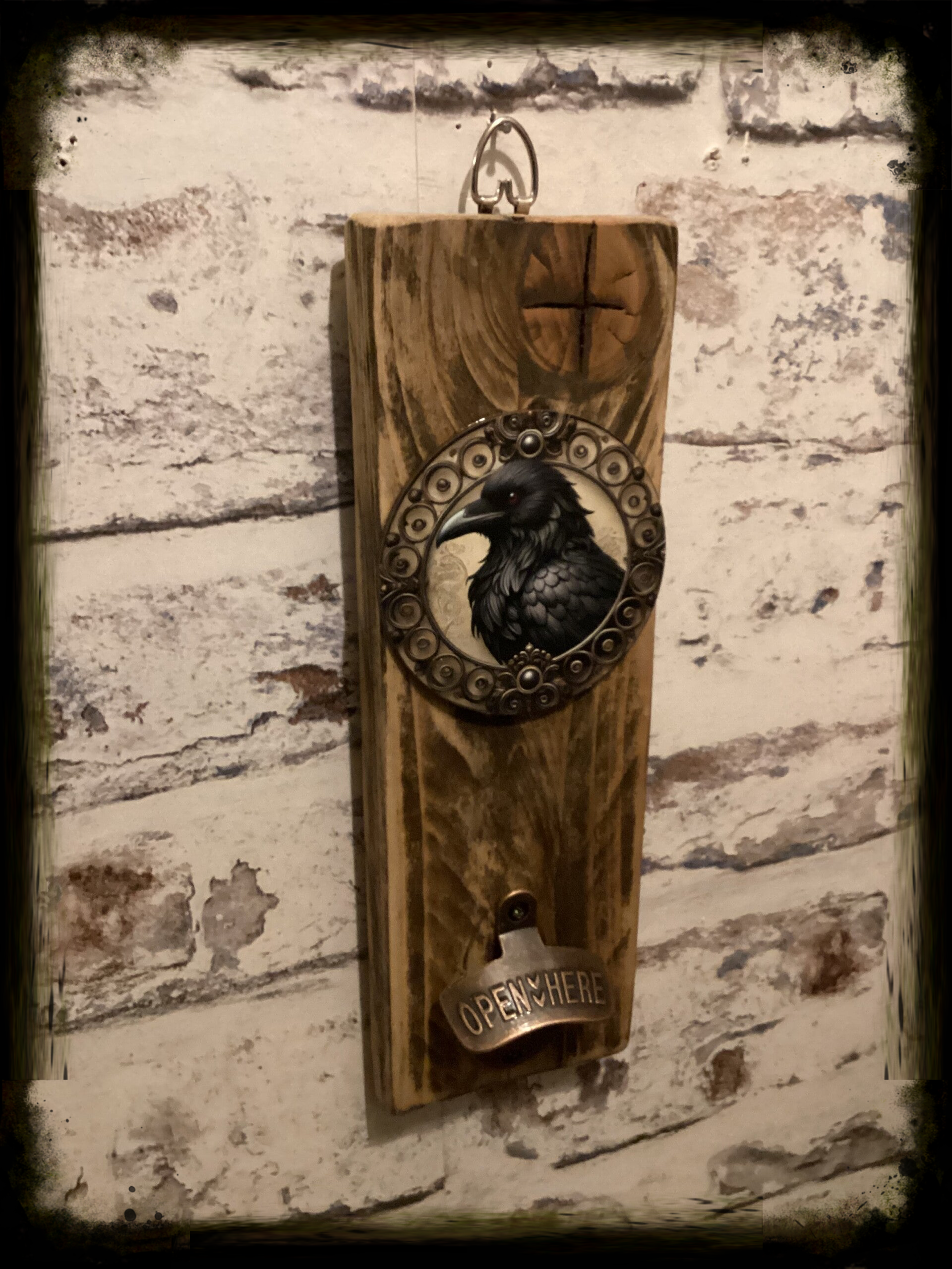 Rustic retro design wooden wall mounted bottle opener