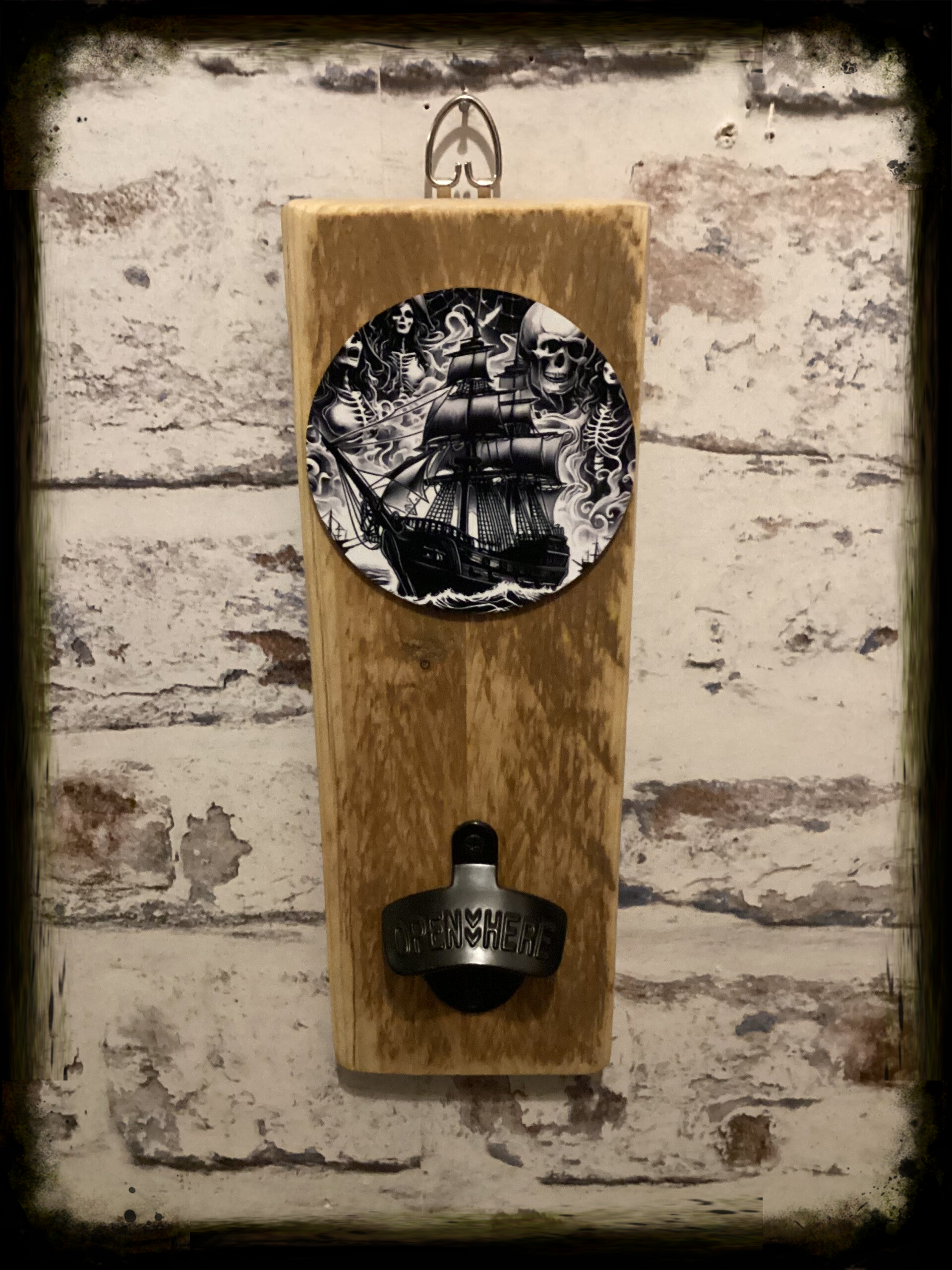 Rustic retro design wooden wall mounted bottle opener