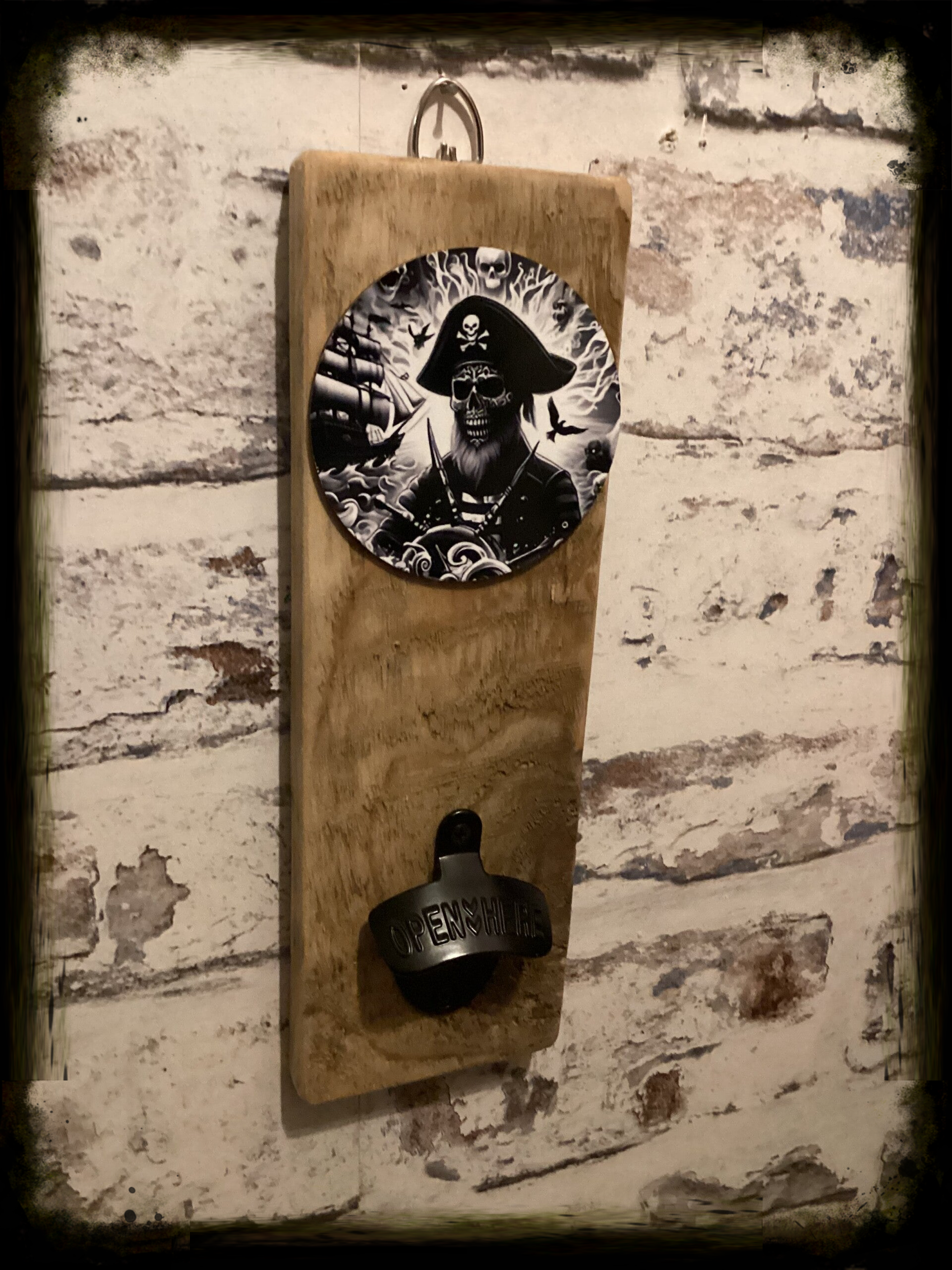 Rustic retro design wooden wall mounted bottle opener