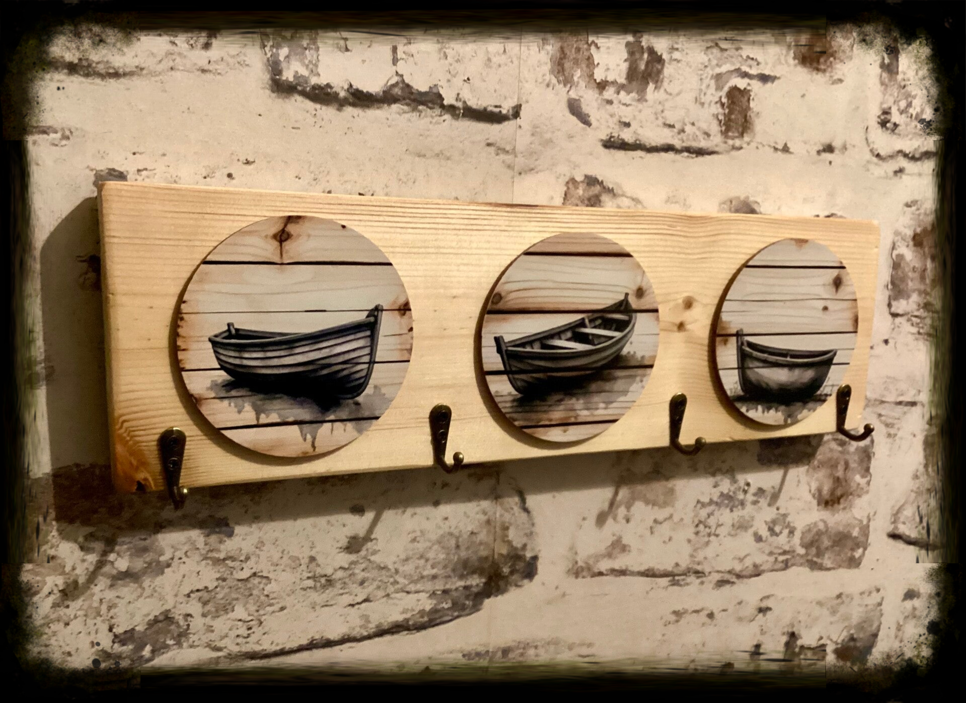 Rustic reclaimed wood 4 hook bathroom hanger