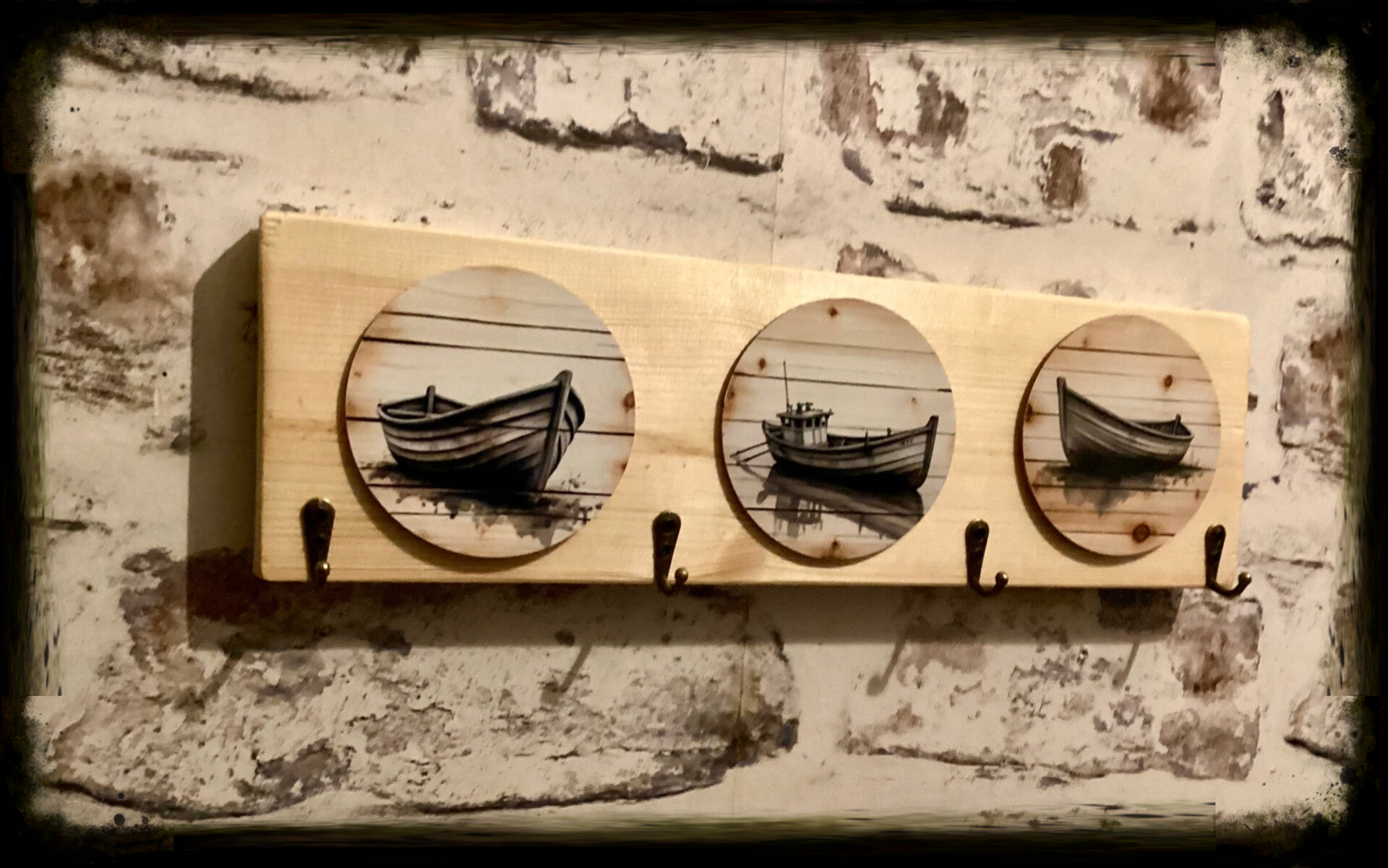 Rustic reclaimed wood  4 hook bathroom hanger