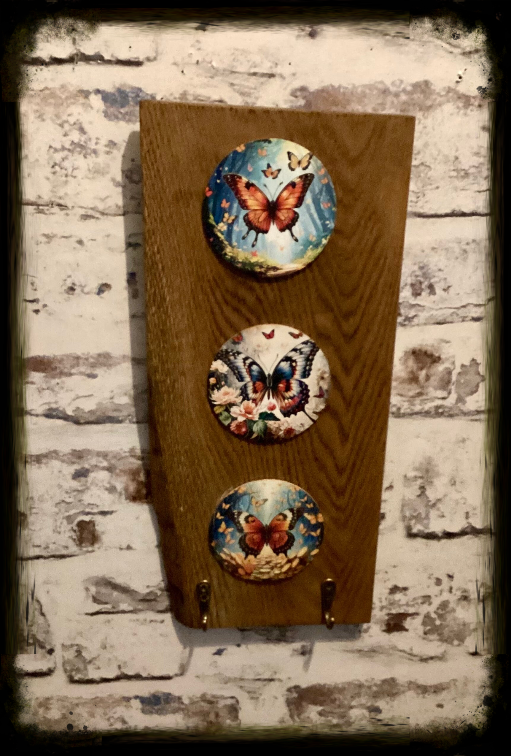 Rustic 2 hook butterfly wall hanging