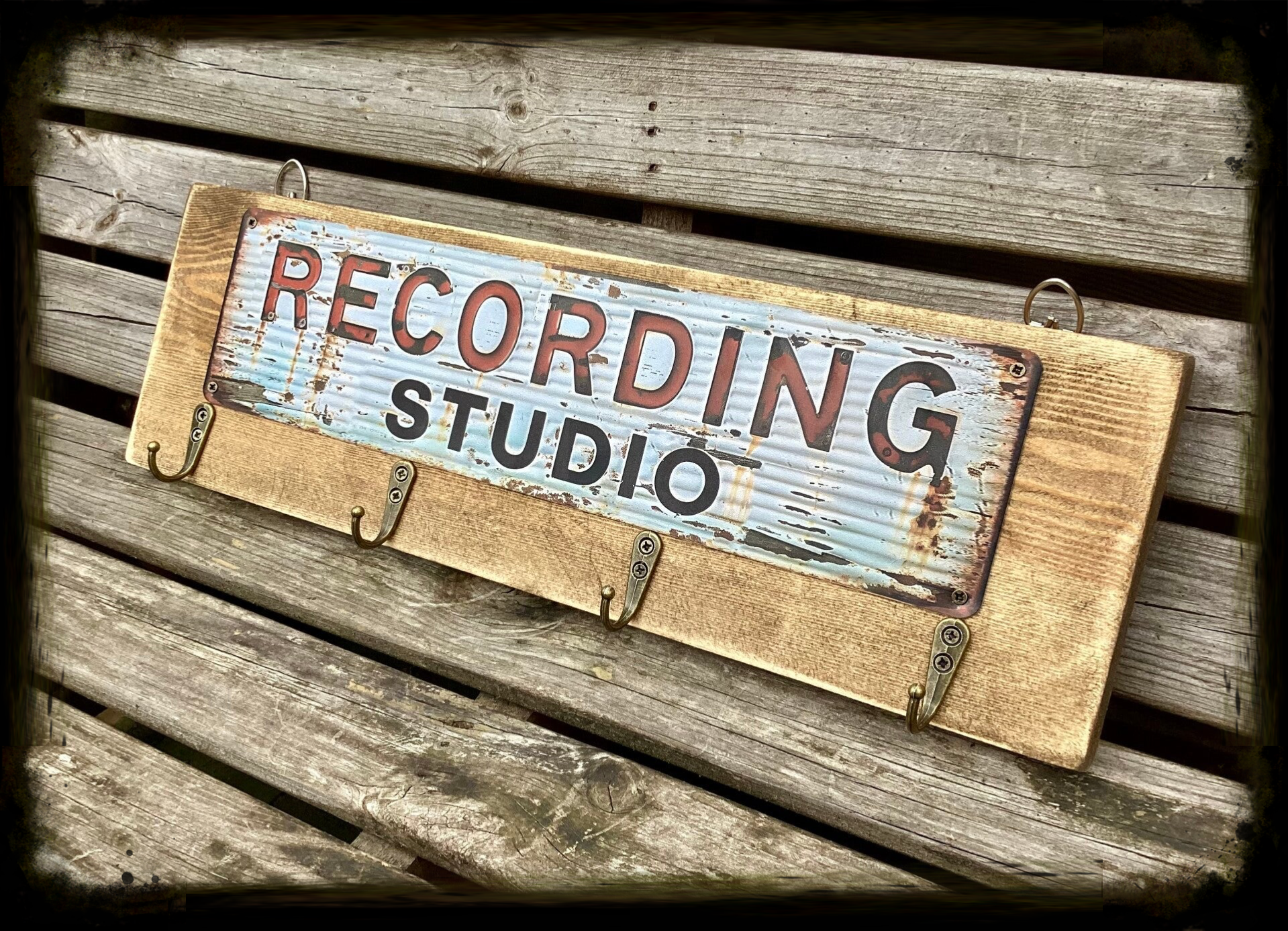 Rustic reclaimed wood recording studio decor wall hanging