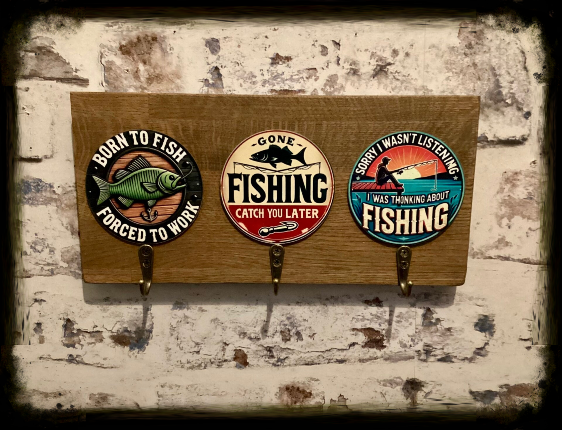 Rustic 3 hook hat /coat hanger fishing decor
