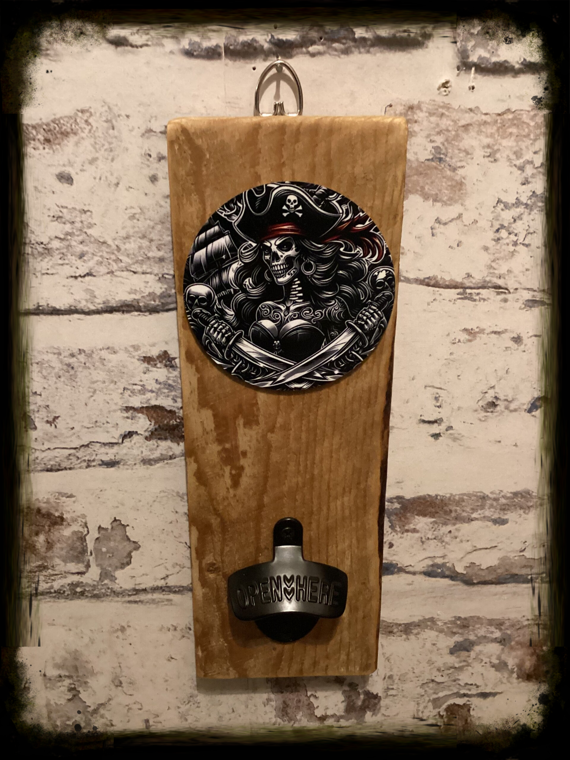 Rustic retro design wooden wall mounted bottle opener