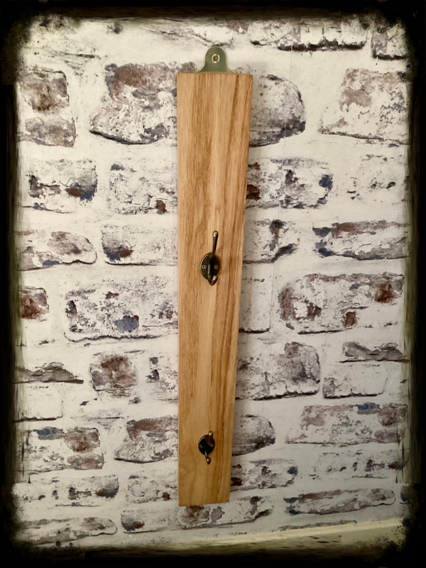 Rustic 2 hook Oak slim bag , hat , coat hanger