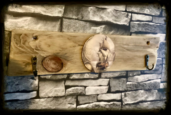 Rustic reclaimed wood 2 hook coat hander